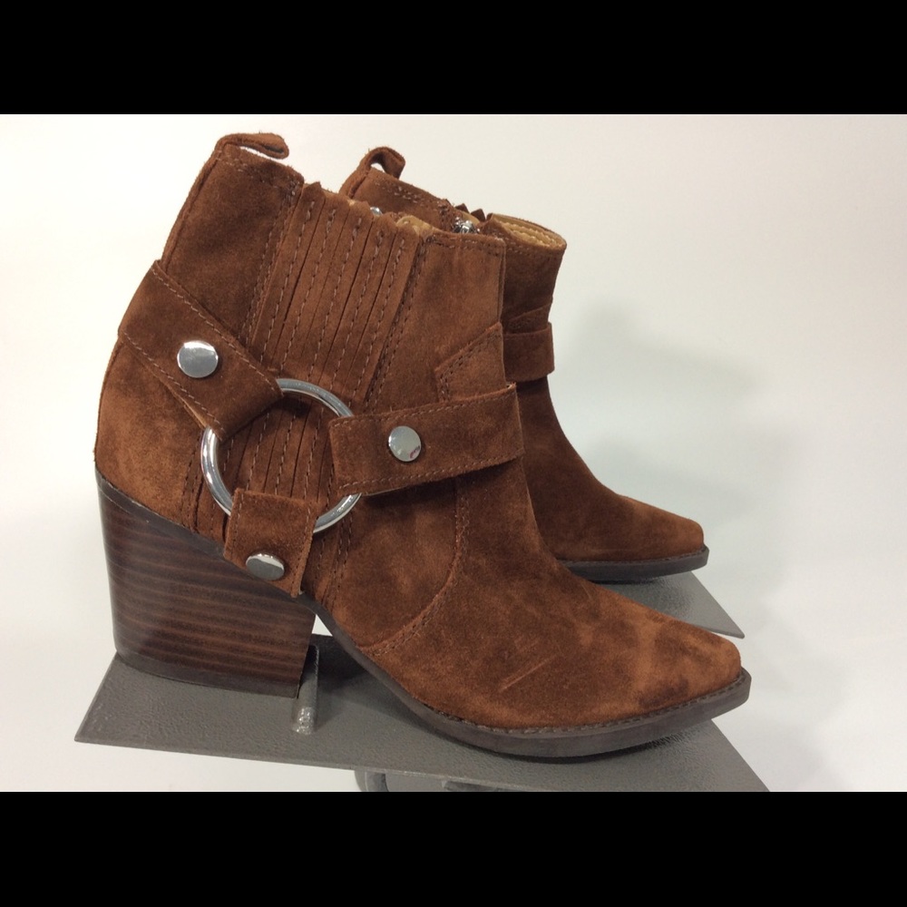 Marc Fisher 5.5 Ankle Boots Brown Suede Buckle Zip